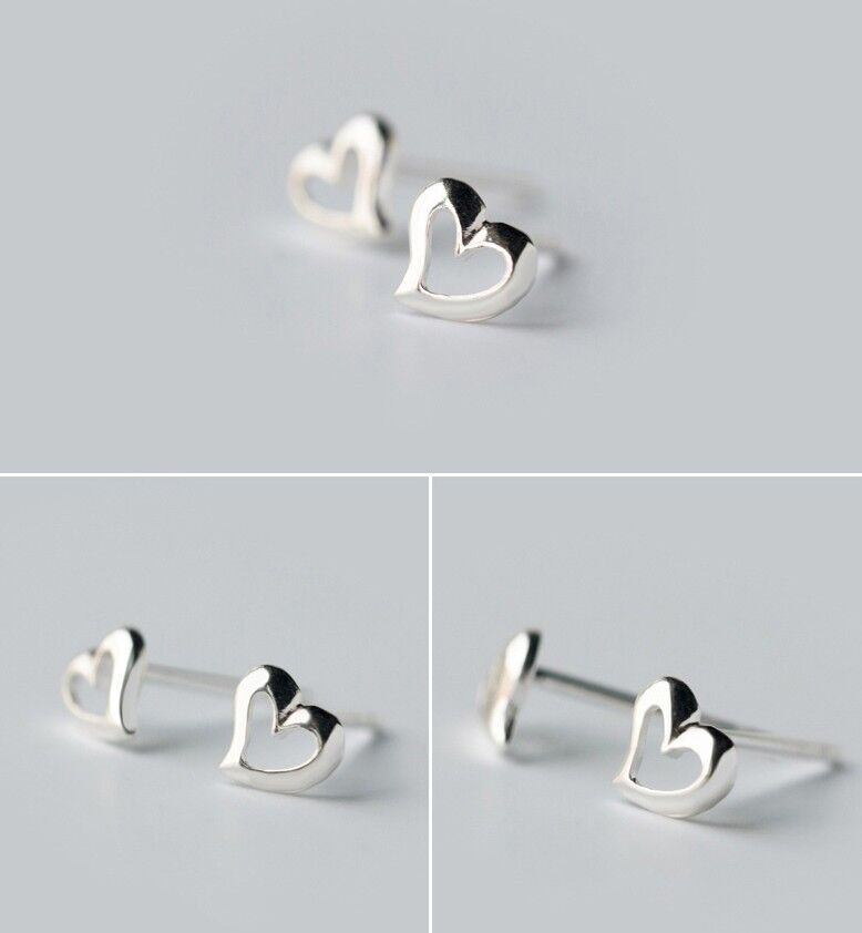925 Sterling Silver 5mm plain Tiny Heart post stud earrings gift Box K29A