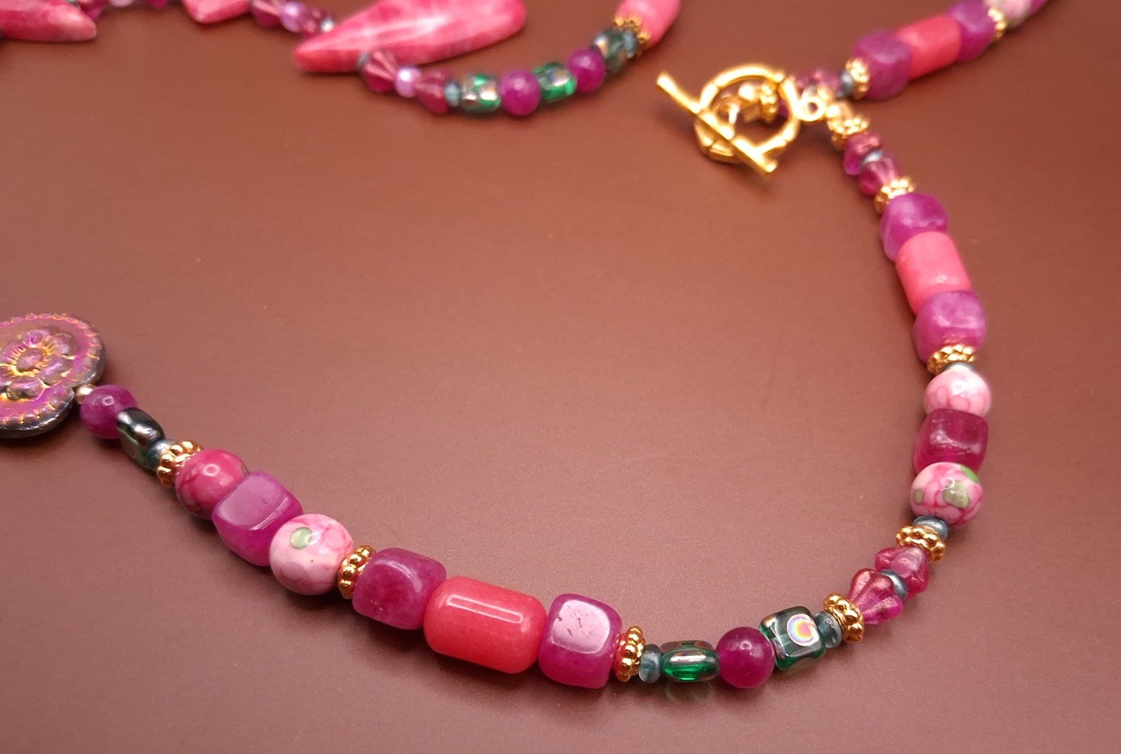 Rhodochrosite Statement Necklace with Rhodochrosite & Asstd Pink Beads