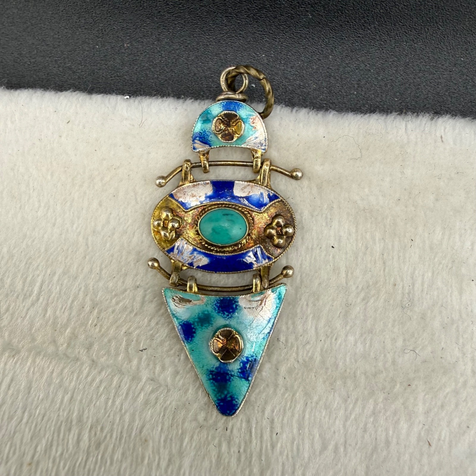 Vintage Chinese Export Pendant Sterling Silver Blue Enamel