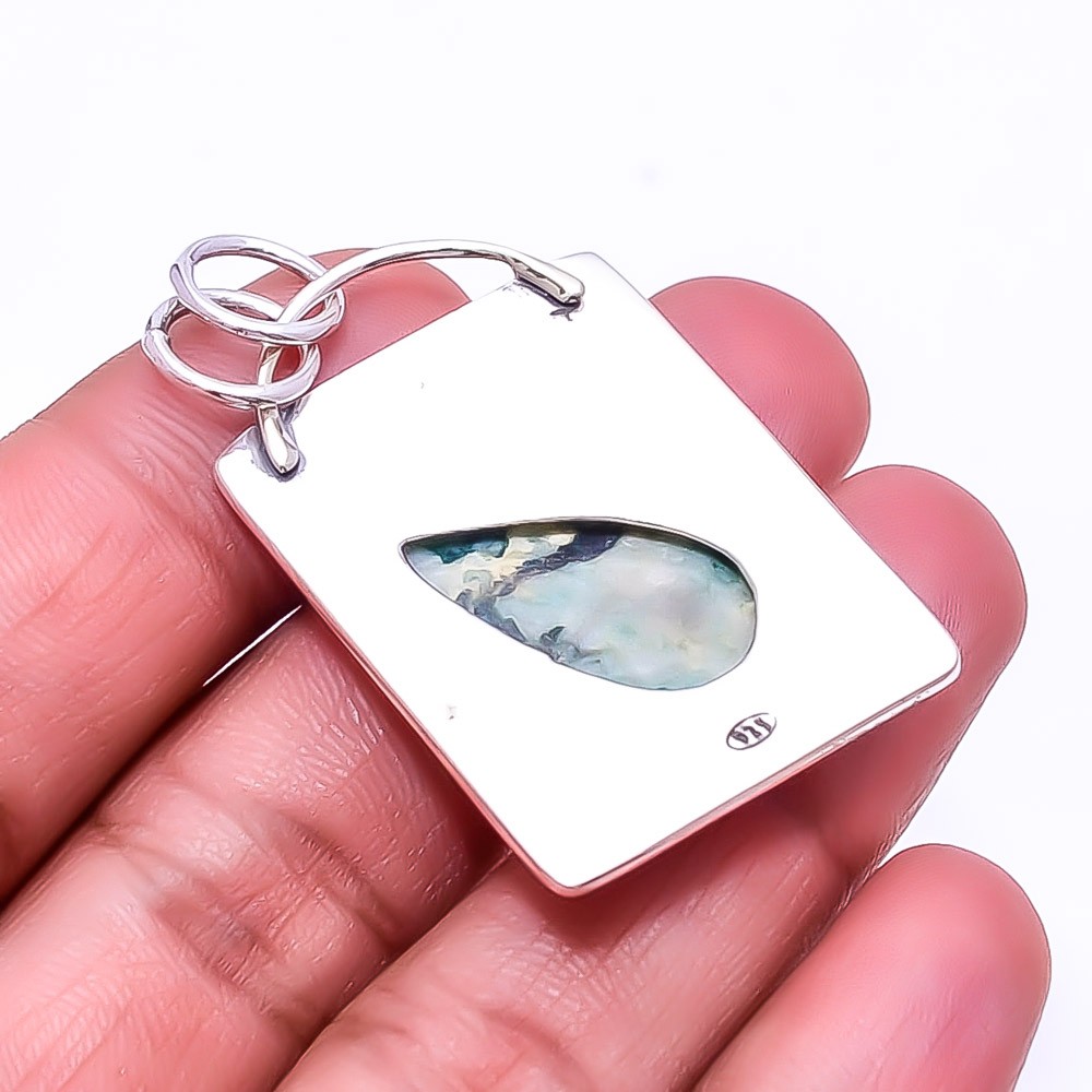Tree Agate – Australia Oxidised Designer 925 Sterling Silver Pendant 1.76″ P46
