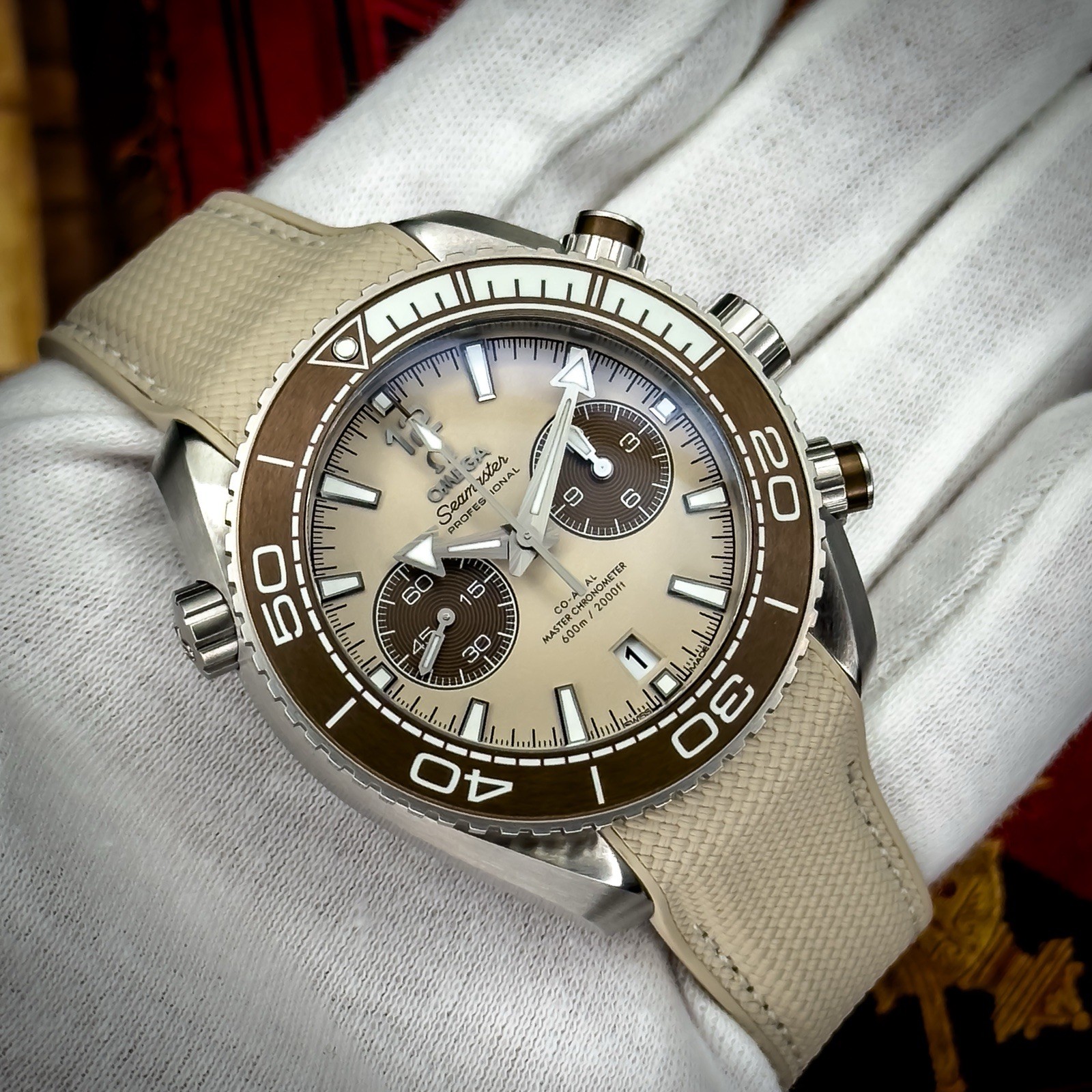 Omega Seamaster Planet Ocean Chronograph Beige Dial 45.5mm 215.32.46.51.09.001