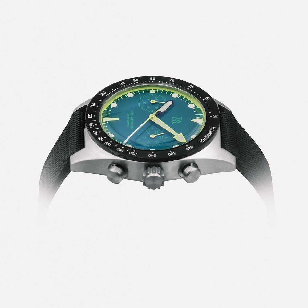 TWCO. CHROMA Mechanical Quartz Hybrid Chronograph Steel Green Canvas Men’s Watch