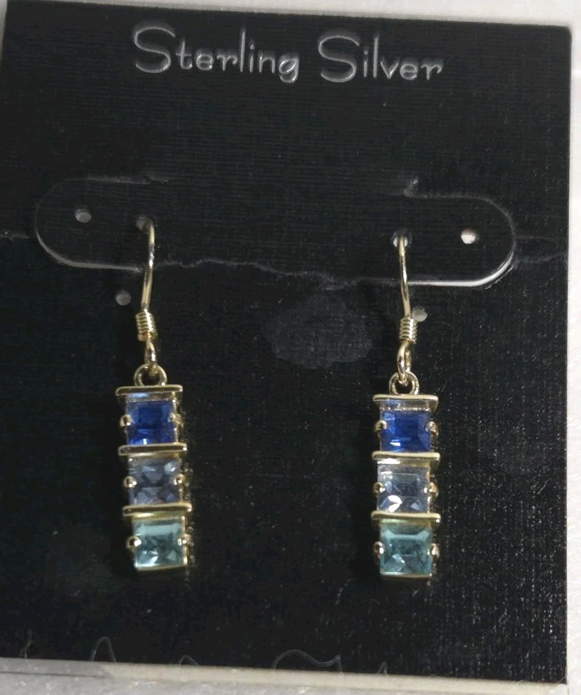 New Marsala 3 Toned Sapphire Drop Dangled 925 Pierced Earrings See MM’S in pics