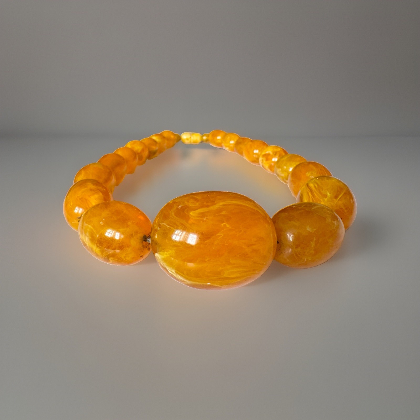Vintage Style Translucent,Graduated Honey & Egg Yolk Amber Resin Necklace 162 gr