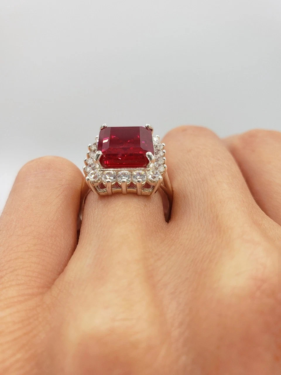 6.80 Ct Emerald Natural Ruby & Diamond Wedding Ring 14K White Gold