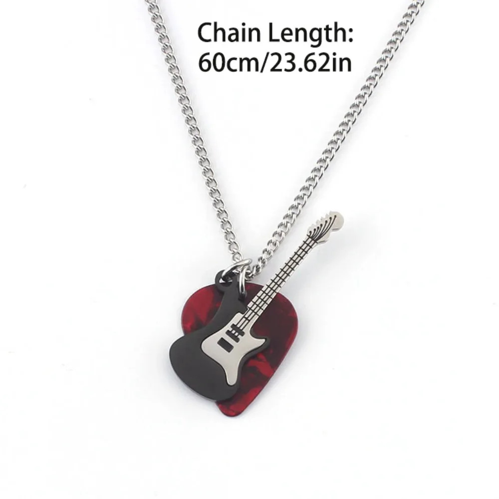 Hip-hop Guitar Pick Necklace Titanium Steel Trendy Guitar Pendant Chain Punk Vin