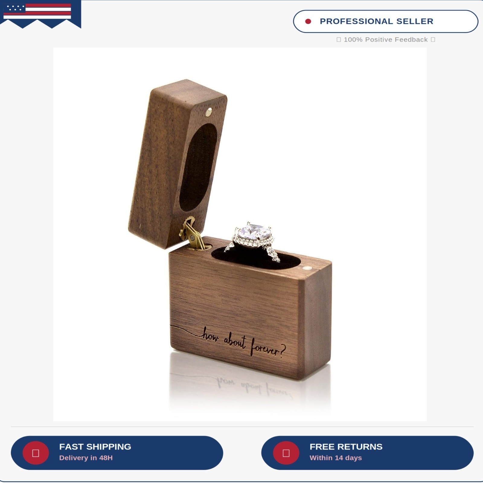 How About Forever Slim Walnut Wood Engagement Ring Box – Magnetic Pocket Wooden