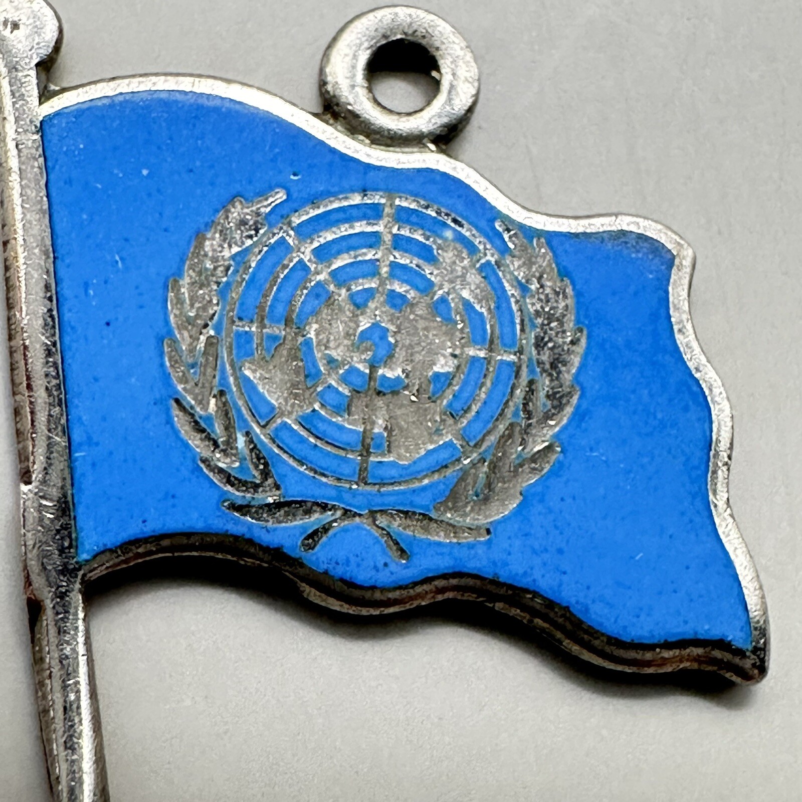 United Nations UN Flag Pendant Charm Insignia Sterling Silver Light Blue Enamel