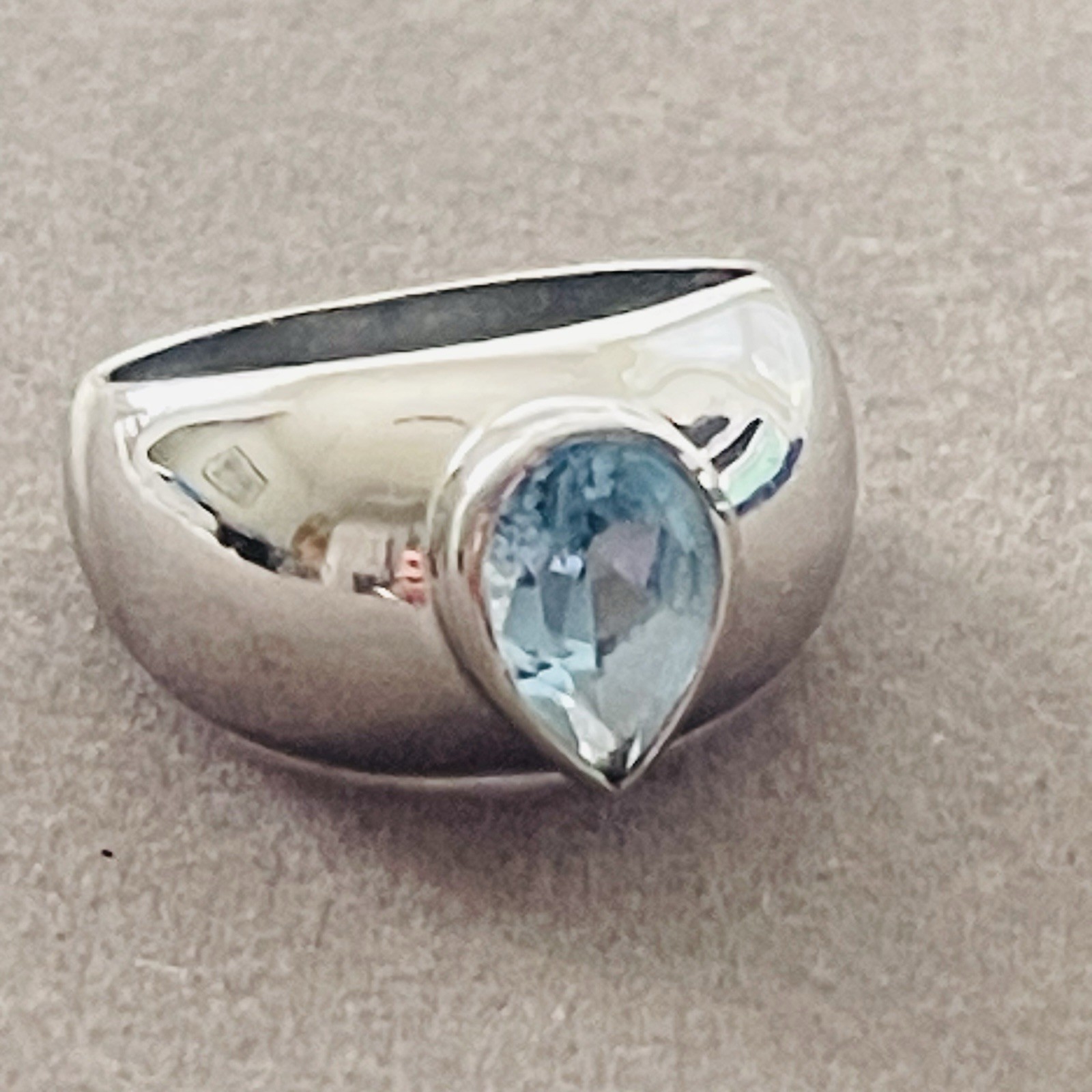 Pear Shape Blue Topaz Ring Silver 925 Wide Band Setting Size 8.5 Slight Damage