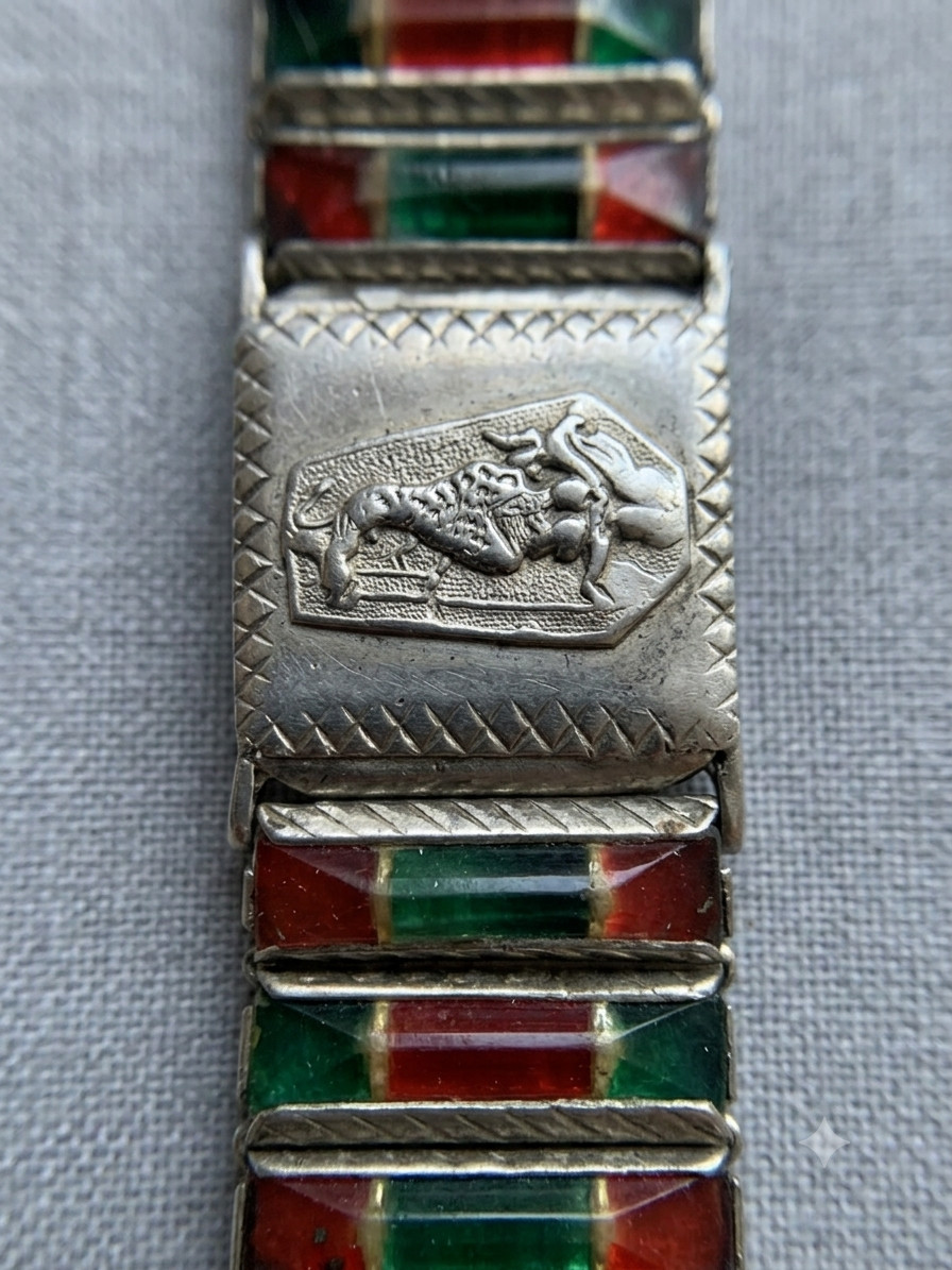 Vintage Expandable Bracelet – Mermaid & Three-Domed Church Motif – Folk Art Desi