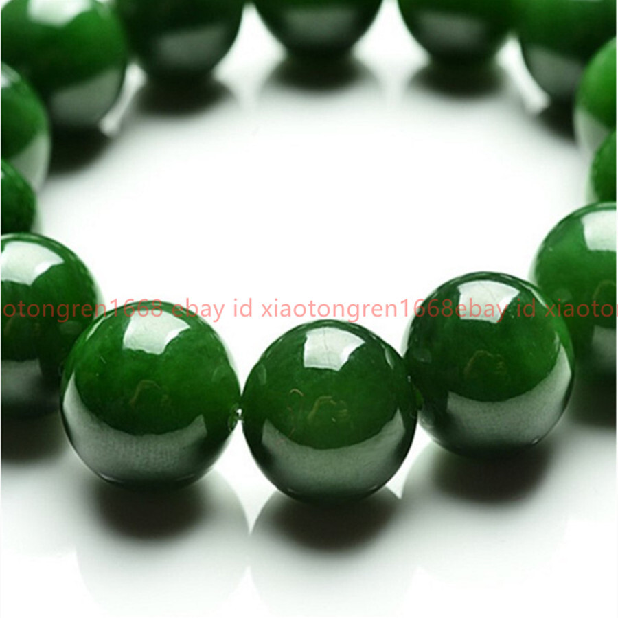 Huge Natural 14mm Green Jade Gemstone Round Beads Stretch Bracelet 7.5-9in