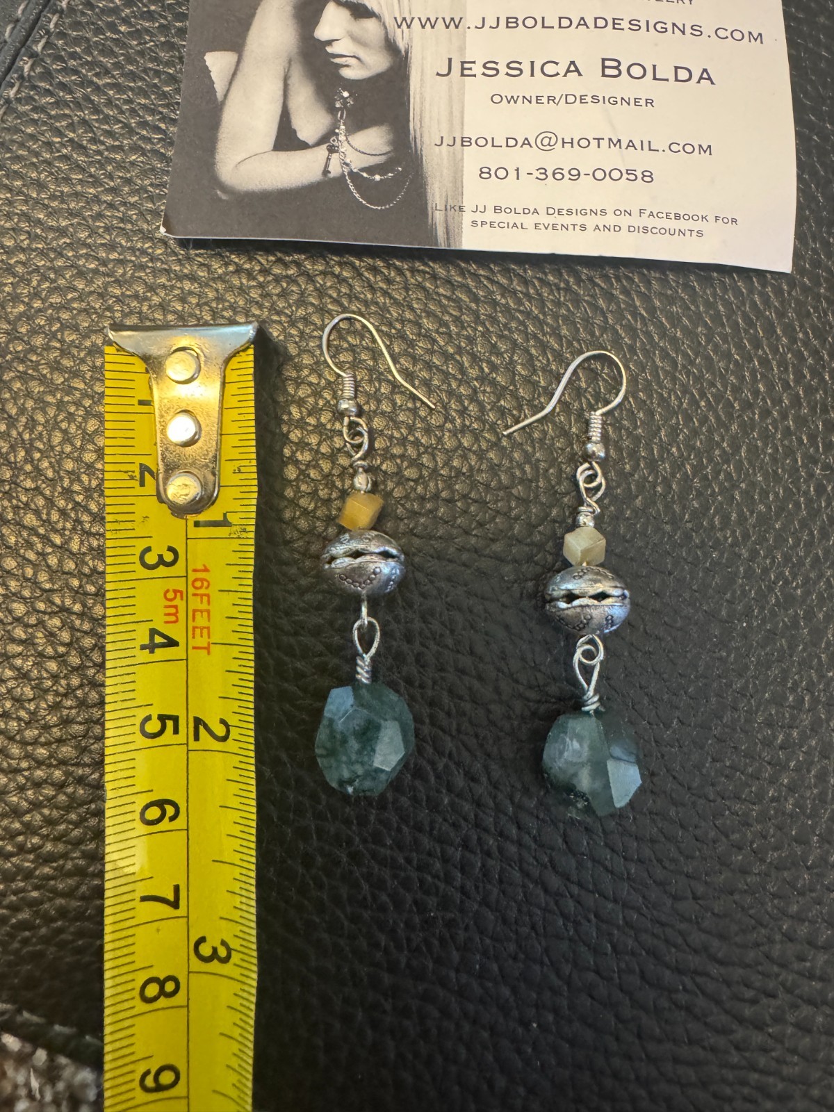 JJ Bolda Designs Handmade Moss Agate Earrings Artisan One of a Kind Silver
