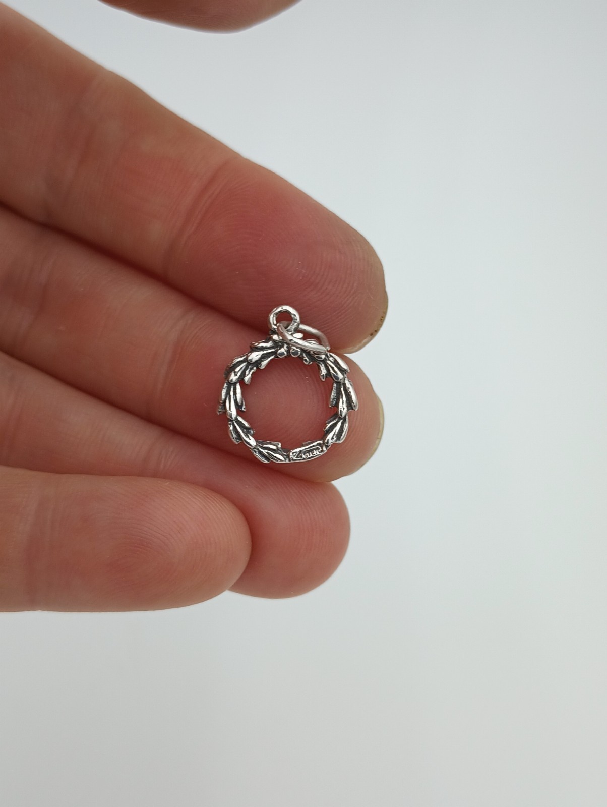 CHRISTMAS wreath Charm Pendant Decoration Garland 925 Sterling Silver 3D .925