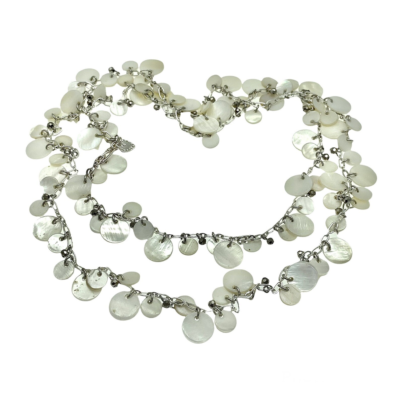 Stella and Dot TOUJOURS Dangle Necklace Silver Plated MOP Chain Coins Fashion