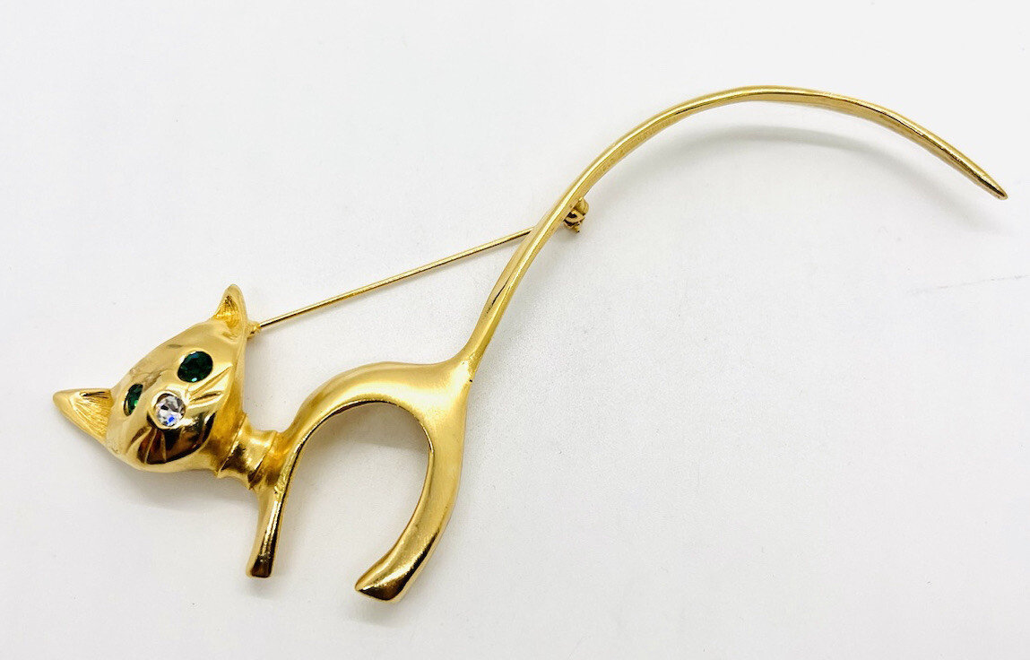 Huge ULTRA CRAFT 6 inch Modernist Cat Brooch Rhinestones Signed Vintage Jewelry