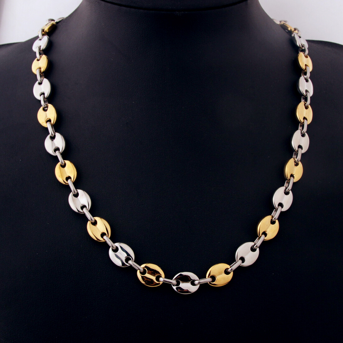 7/9/11mm Top Quality Men Women Stainless Steel Coffee Bean Beads Chain Necklace
