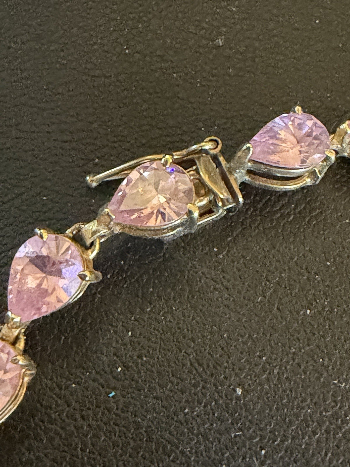 10K Yellow Gold w/19 Pear Cut Pink Stones Tennis Bracelet 7 Inches 12.4 Grams