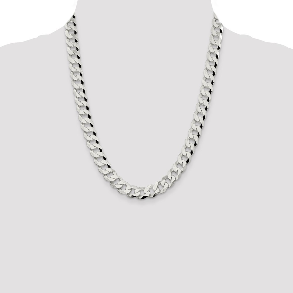 Sterling Silver 10.6mm Beveled Curb Chain Necklace 22″