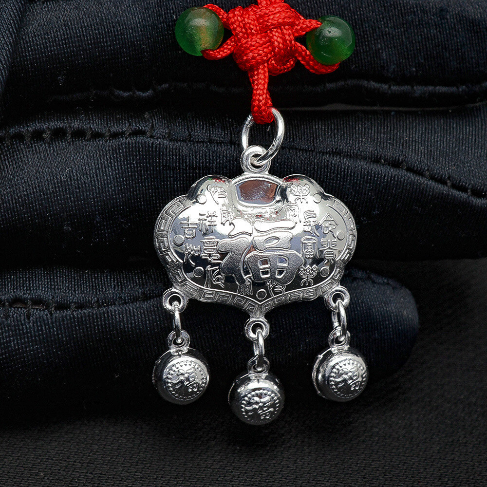 Pure S999 Sterling Silver Pendant Women Fu Ruyi Tassels Pendant 5-6g 35*26mm