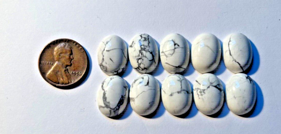 LOT OF 10 PIECES GENUINE NATURAL 16X12 MM OVAL CAB WHITE HOWLITE BELOW WHOLESALE
