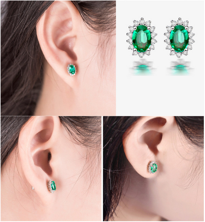 2.0 Ct Oval 7x4mm Simulated Emerald Topaz 925 Sterling Silver Stud Earrings K42