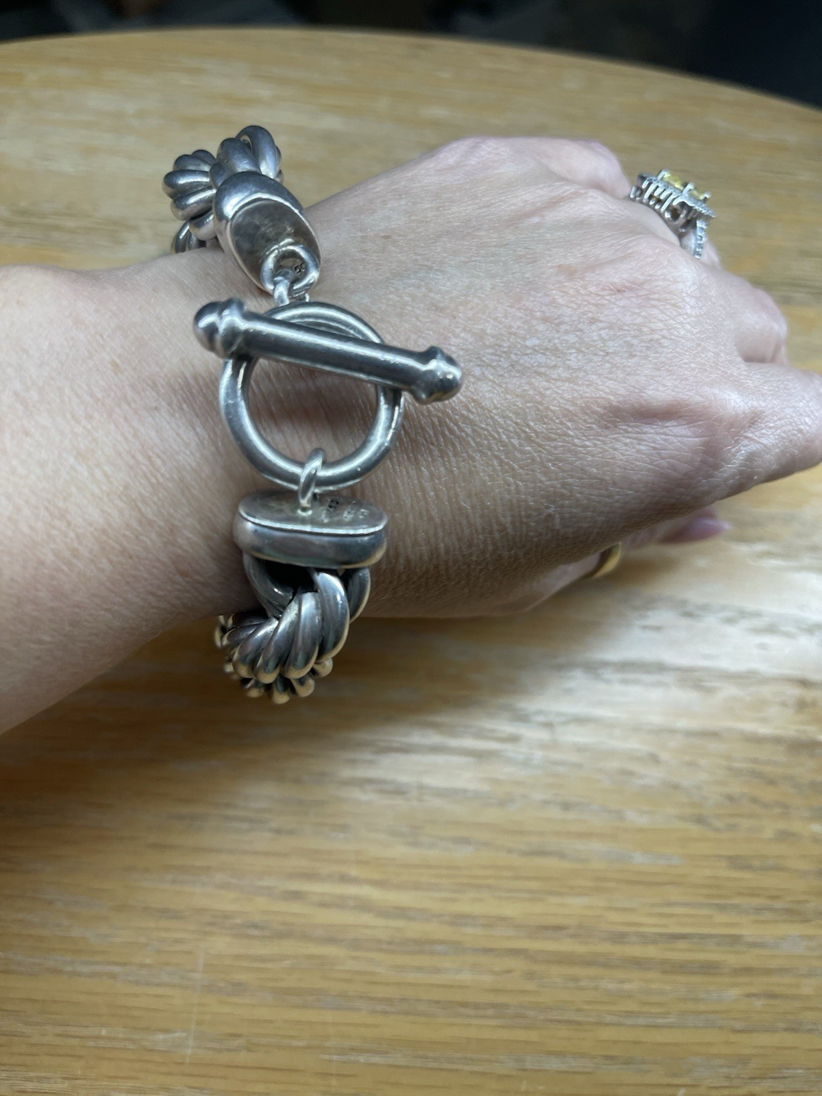 Massive Vintage Taxco Mexico 950 Silver Heavy Twisted Rope Toggle Bracelet 127g