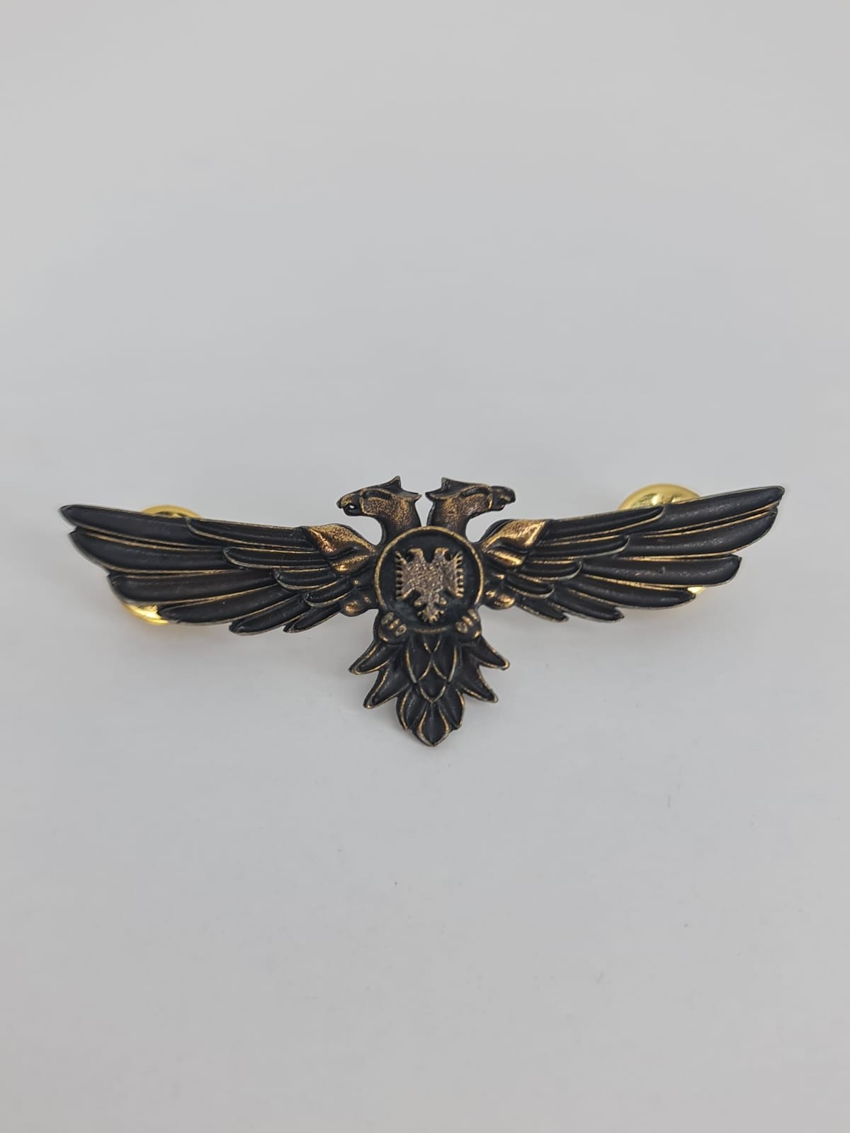 Double Headed Eagle Pin – Albania Ethnic Symbol – Bronze Finish Winged Badge