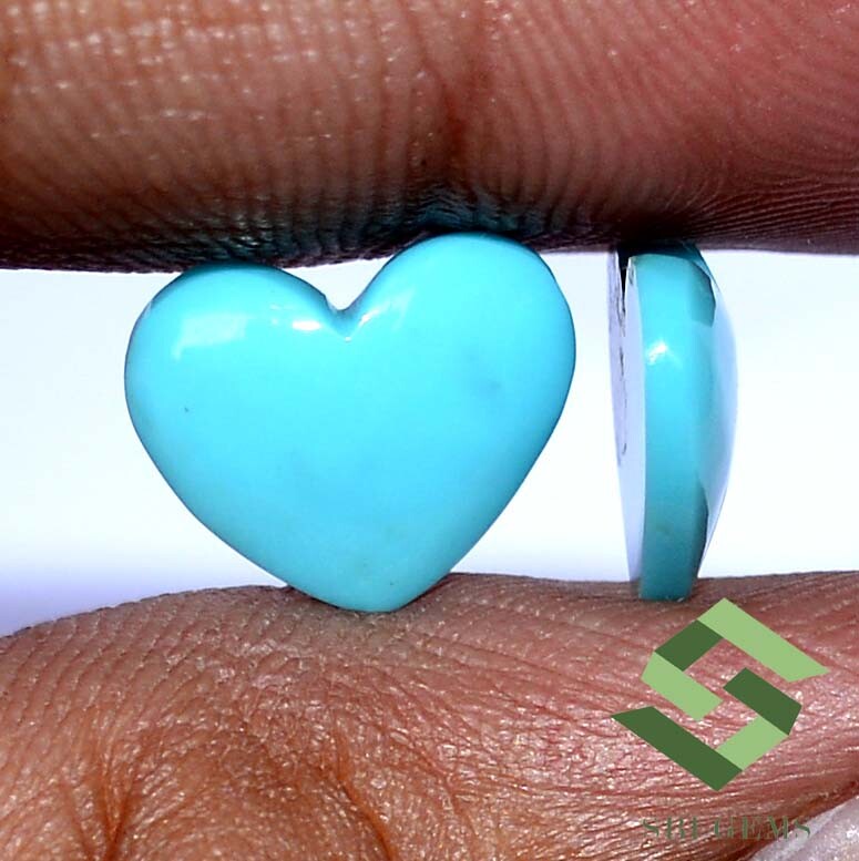 5.07 CTS Natural Turquoise Heart Shape Cabochon Pair 12×10 mm Loose Gemstones