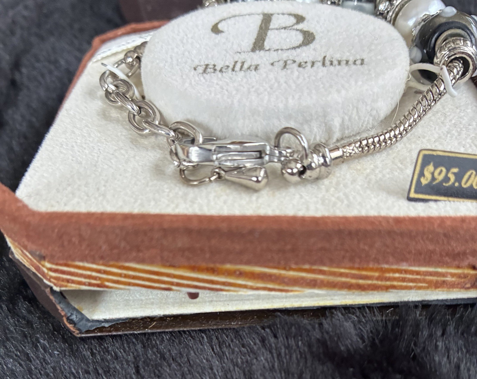 Bella Perlina Charm Crystal Bead Bracelet pearl Rhinestone Silver Tone New $95