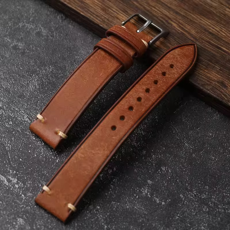 Handmade Italian Pueblo Leather Watch Strap 18-22mm Men’s Vintage Watch Band