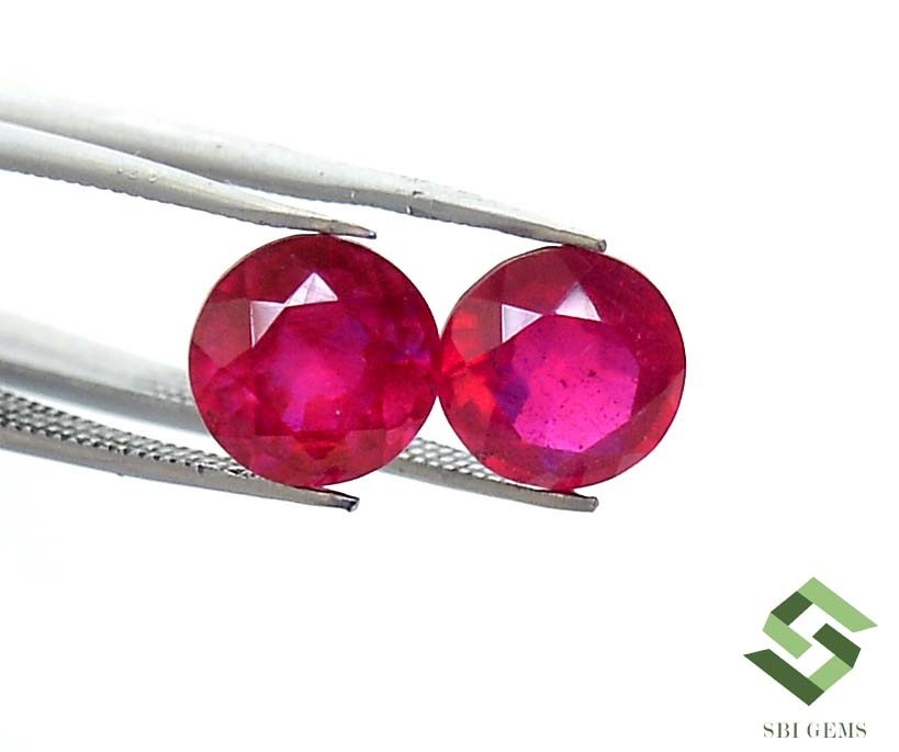 8 mm Natural Ruby Round Cut Pair 5.05 CTS Faceted Loose Gemstones GF
