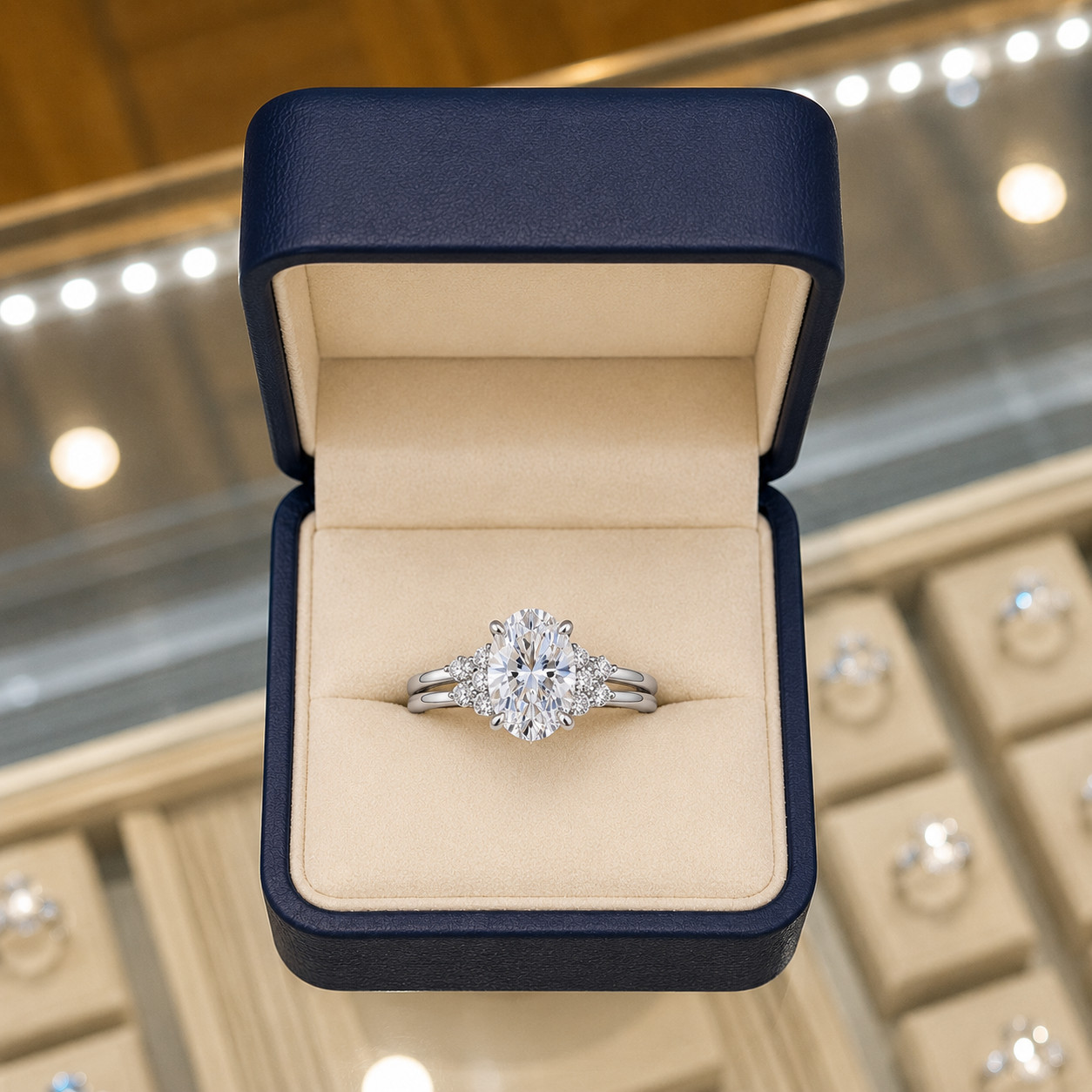 14K White Gold Lab Grown Diamond Oval Cut Ring 1.90 Ct Size 5