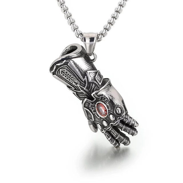 Stainless Steel Marvel Thanos Infinity Gauntlet Pendant Necklace With Box Chain