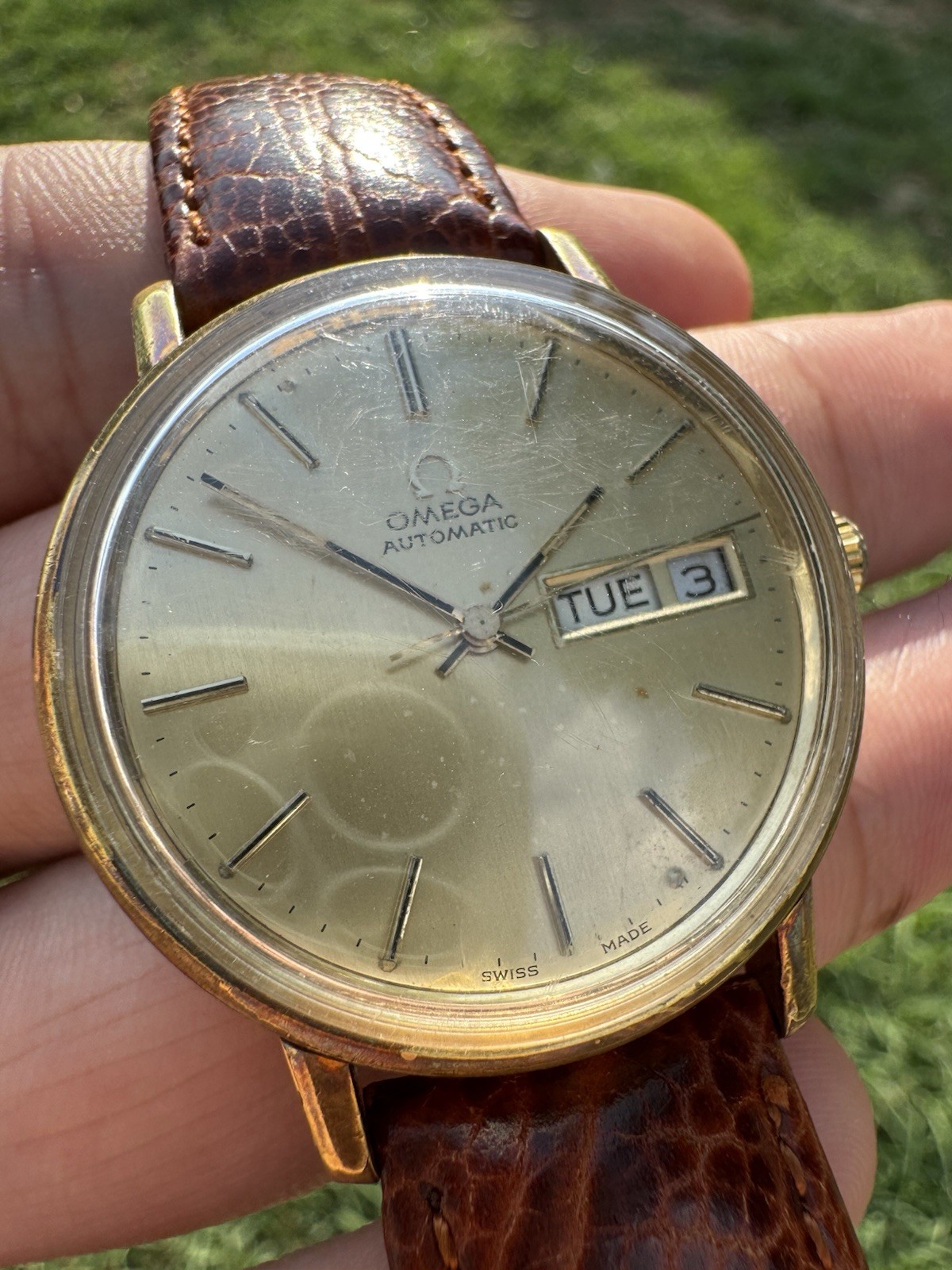 Vintage OMEGA Seamaster Day Date Gold Plated Auto Men’s Watch Authentic