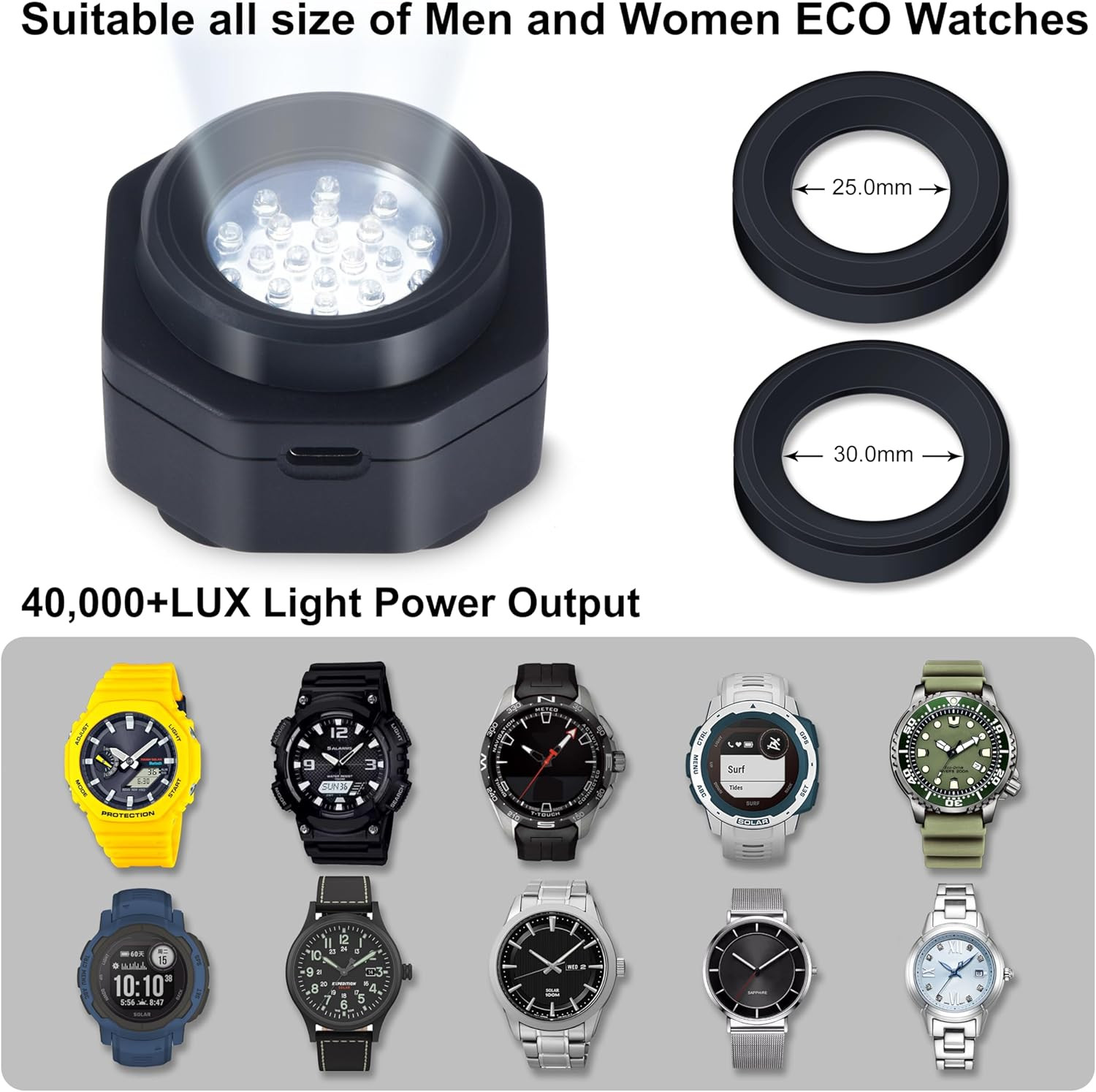 Coolfire – UV Free Solar Watch Fast Charger for All Eco Solar Watches for Men, N