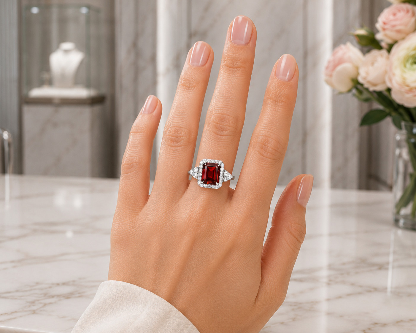 2.80 Ct Emerald Cut Natural Ruby & Diamond 18K White Gold Wedding Gift Ring