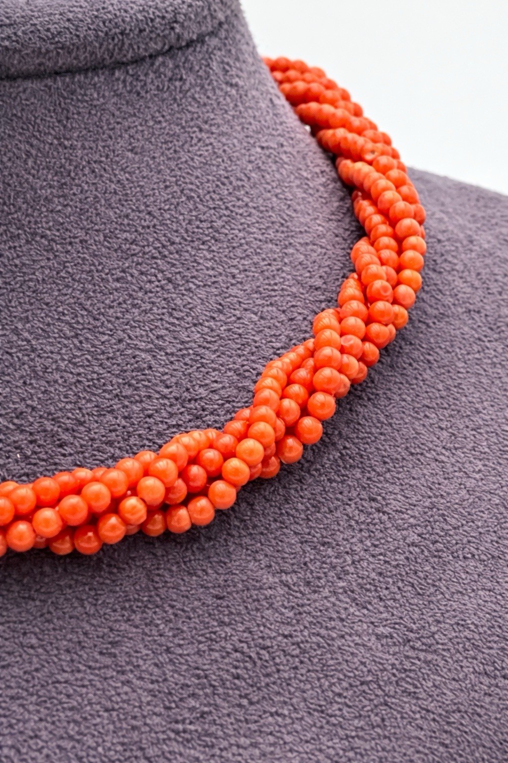 Natural Mediterranean Coral Necklace 5 Strands Tea Towel 925 Silver Made In Italy