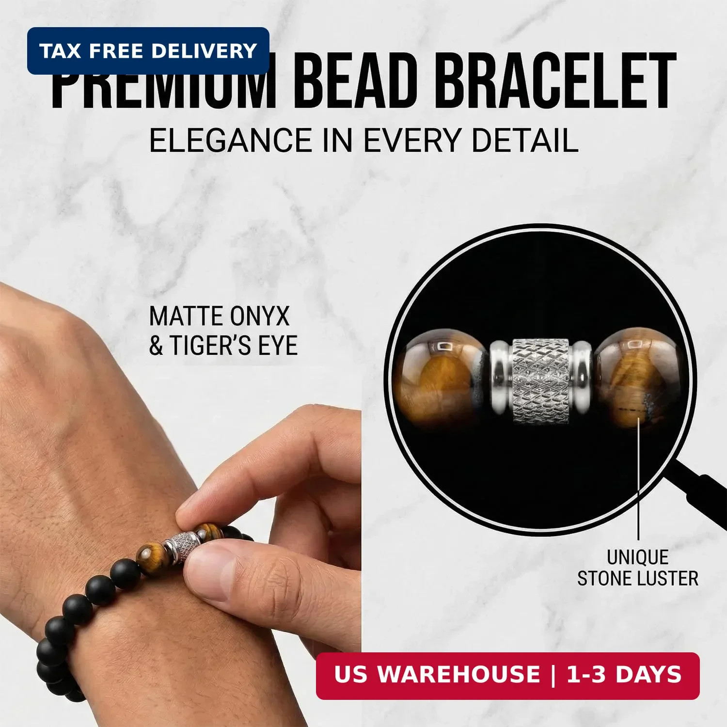 Flybar Men’s 4 Piece Beaded Bracelet Set, Natural Lava Stone Black Onyx Matte Ag