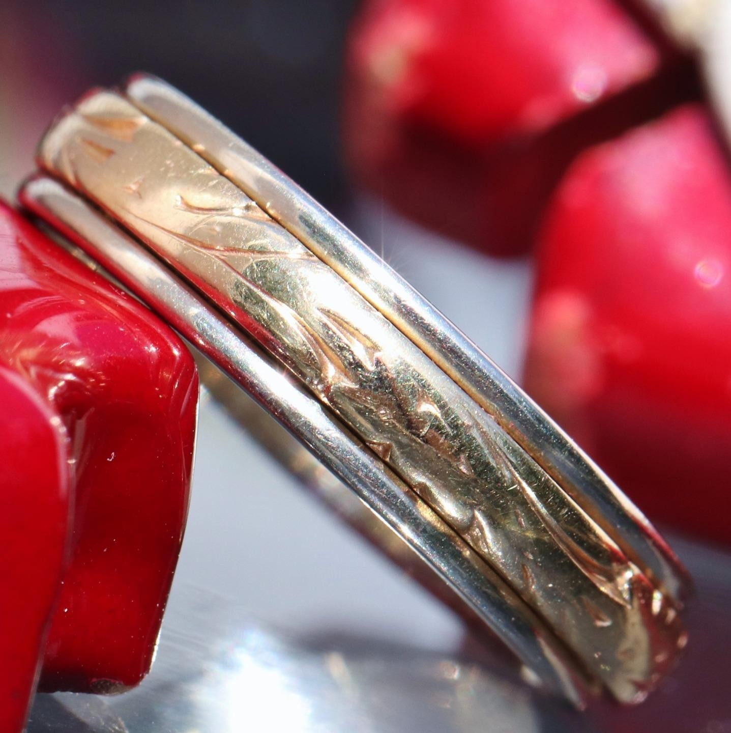 14k gold multi tone wedding band ring sz 6 handmade antique 4.85g Artcarved N304