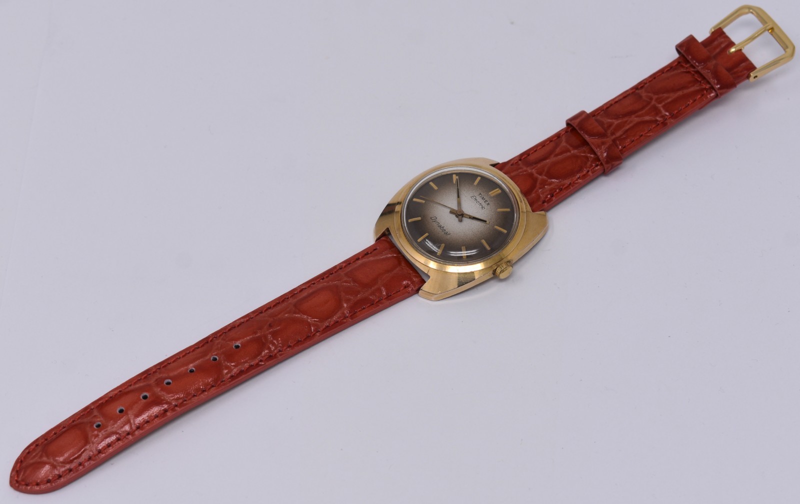 Vintage 1970s Mens Timex Electric Dynabeat Wristwatch Gold Plated, Gradient Dial