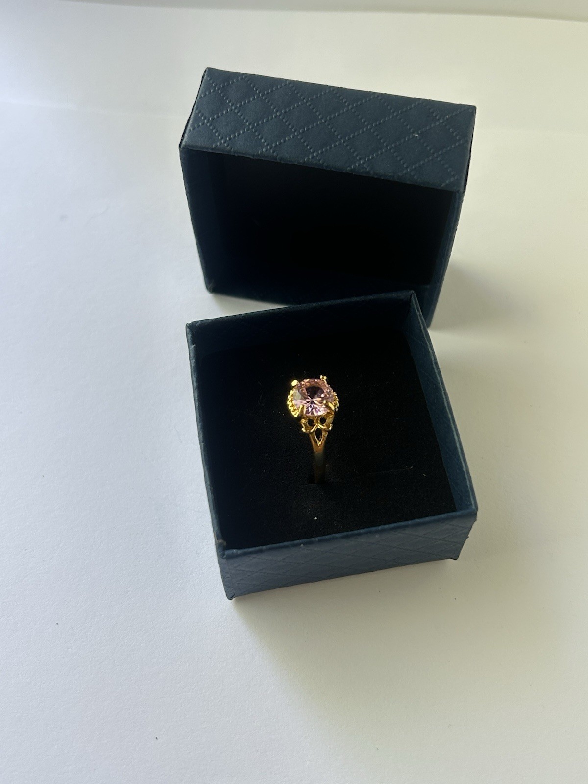 Vintage Pink Cubic Zirconia Ring Gold Plated Womens Size 9.5