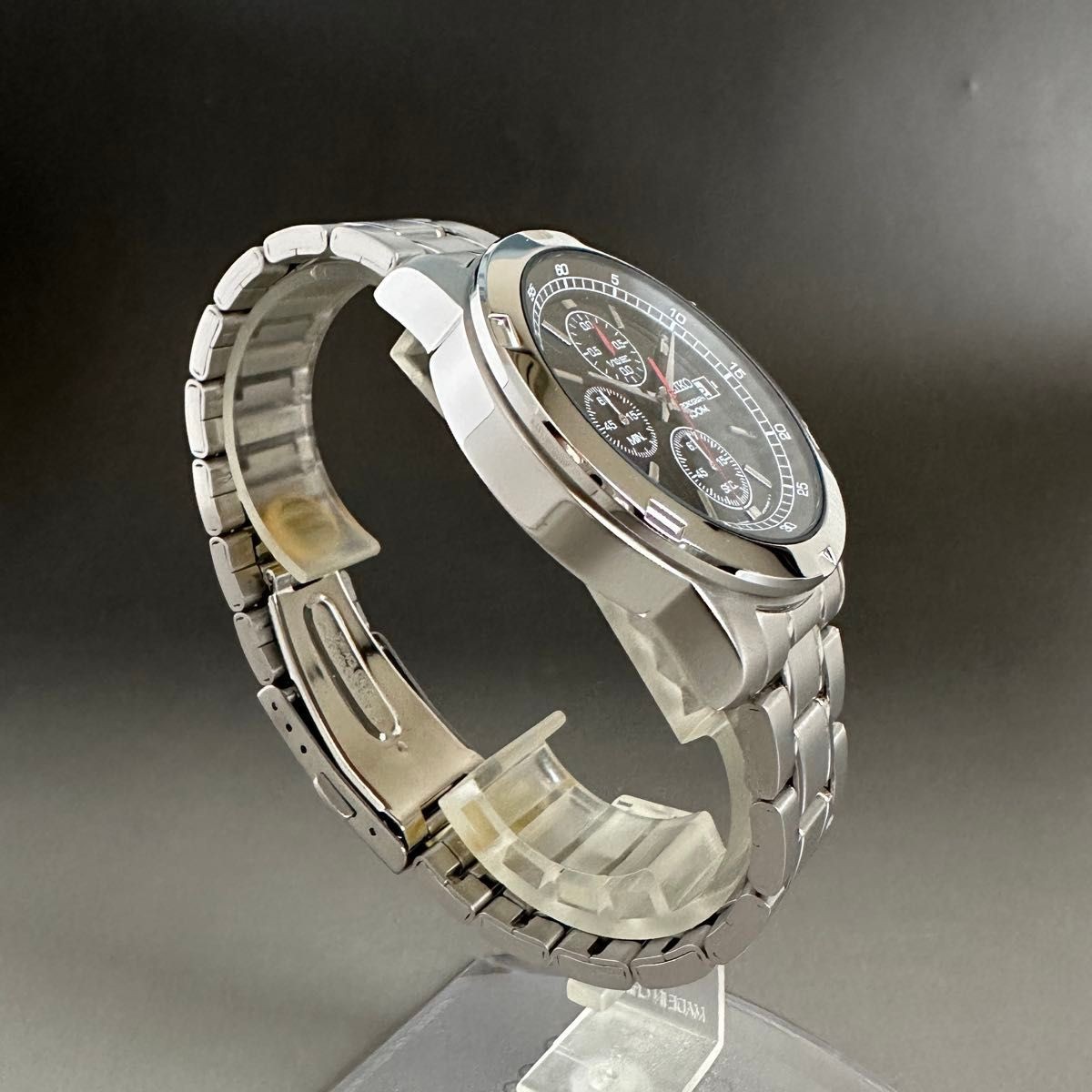 New SEIKO Men’s Watch Chronograph Overseas Model Black Dial Quartz Waterproof Bl