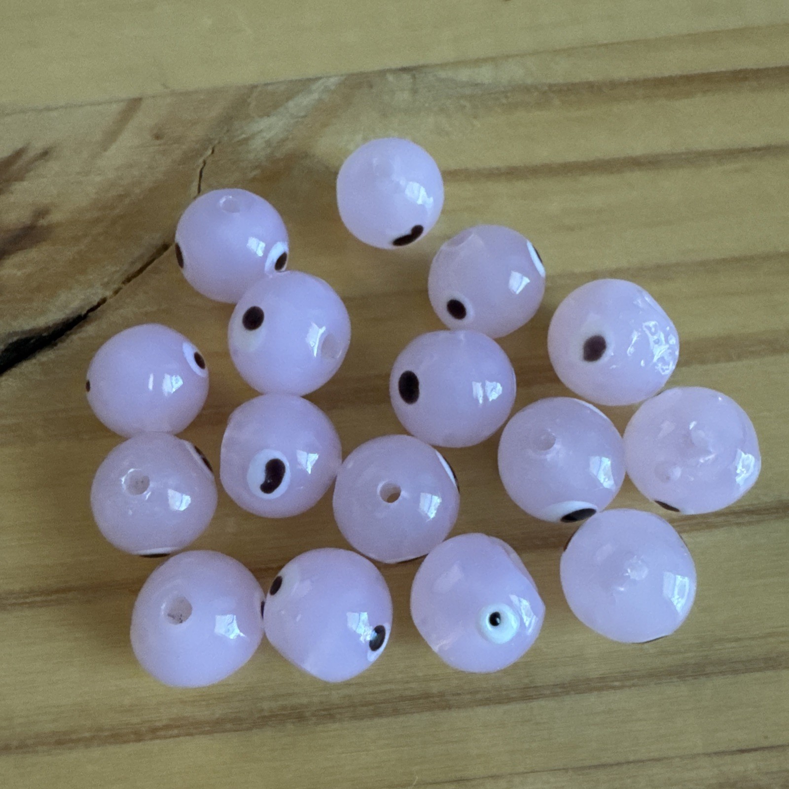 16 ROUND PINK EVIL EYE glass lamp work approx 10mm Beads- DIY Jewelry making