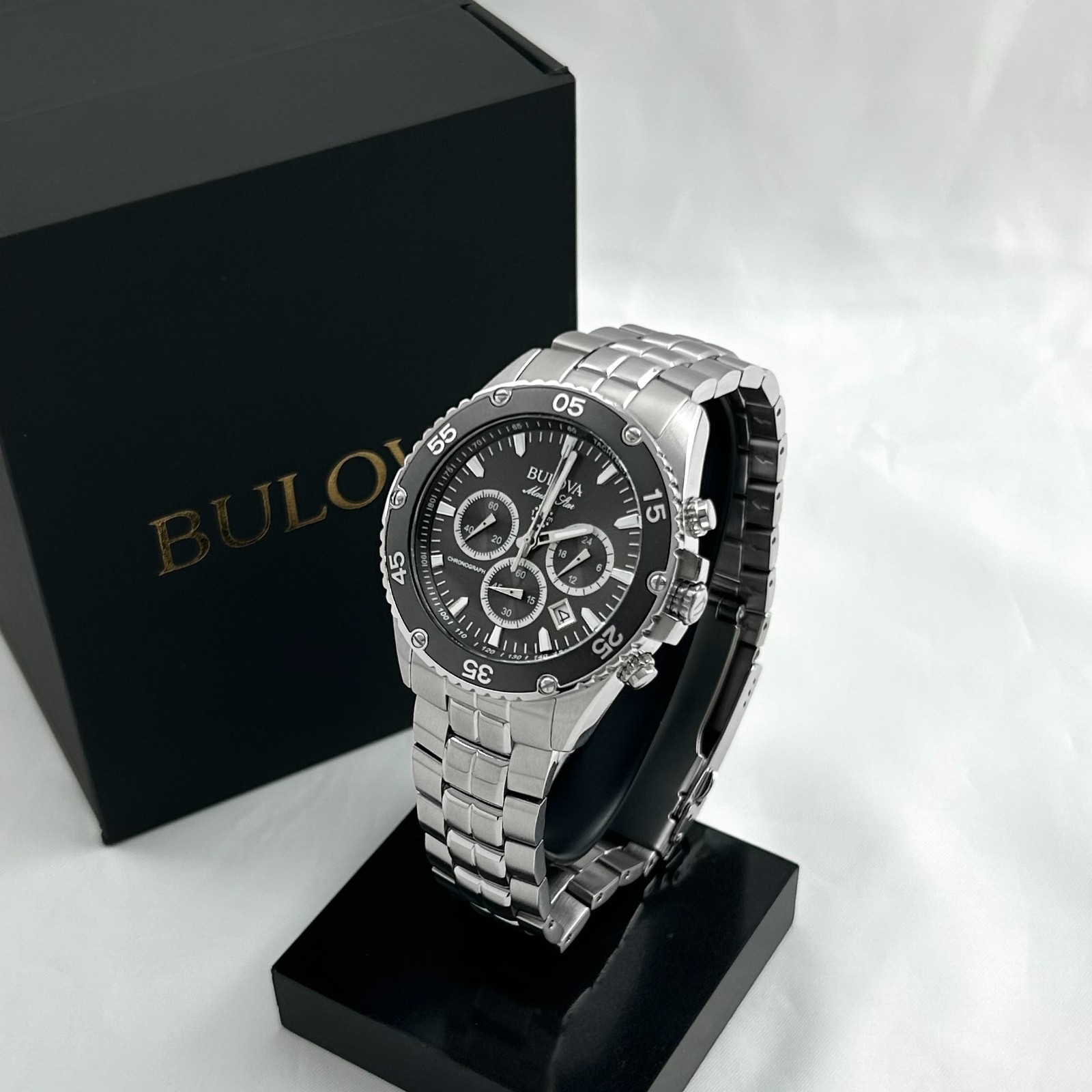 Bulova 98B401 Marine Star Classic Men’s Black Dial Quartz Chronograph Watch