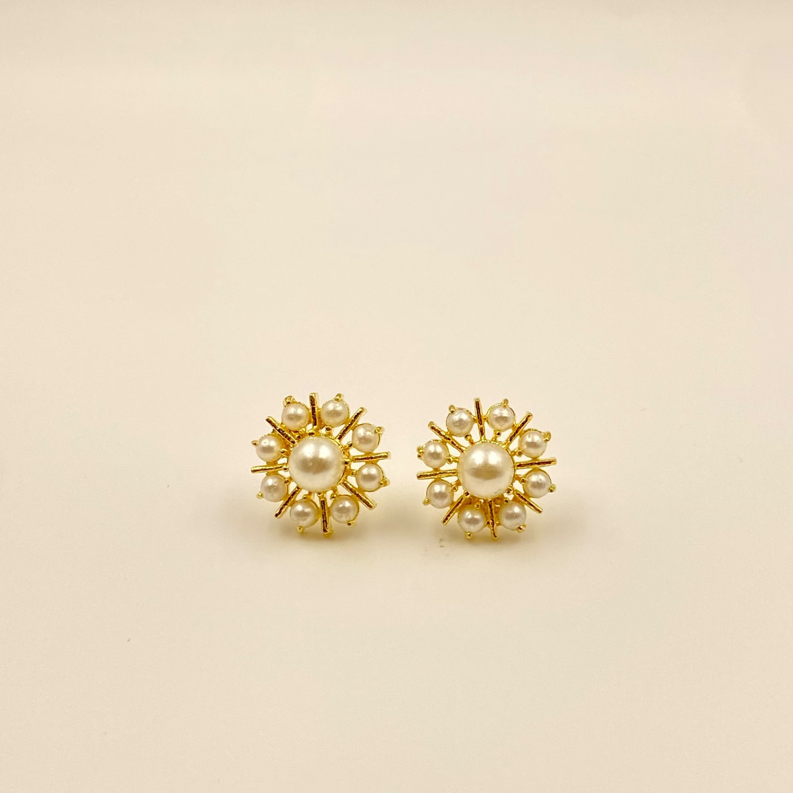 Handmade Turquoise, Coral & Pearl Gem Stud Earrings Set | Gold Plated Jewelry
