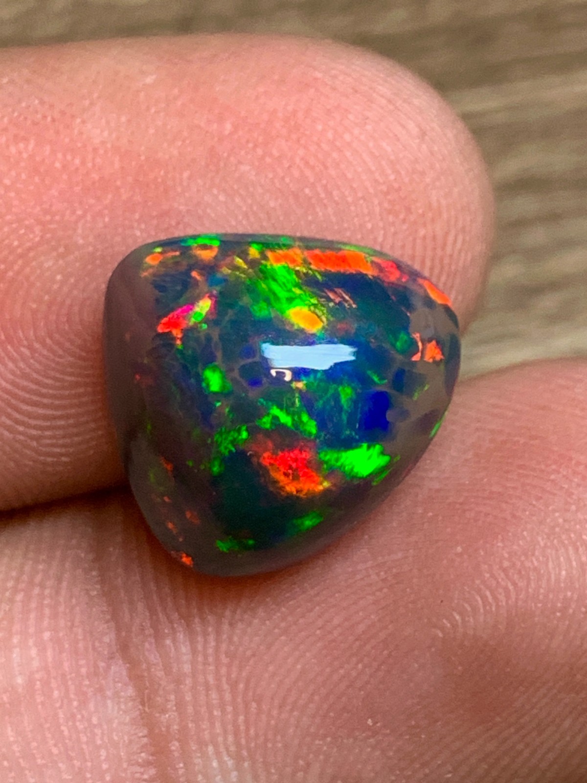 Ethiopian Black Opal Honeycomb Pattern 5crt Pear Cabochon Rainbow Fire Loose Gem