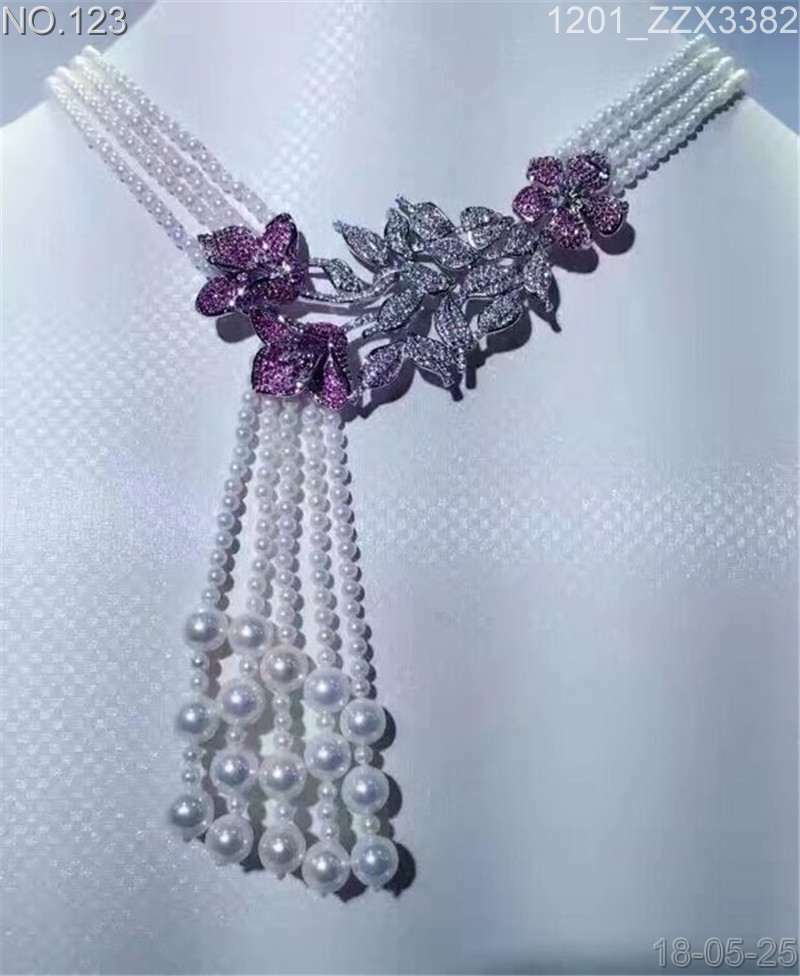 wholesale nature freshwater pearl 4-11mm white necklace 18″CZ flower clasp