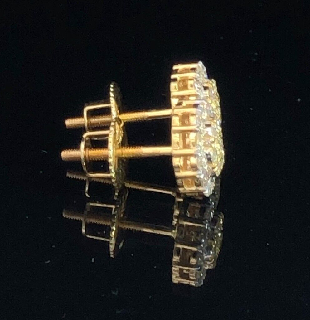 1OK Yellow Gold with 0.68CT Natural Diamonds – Round Flower Cut Earrings AL13