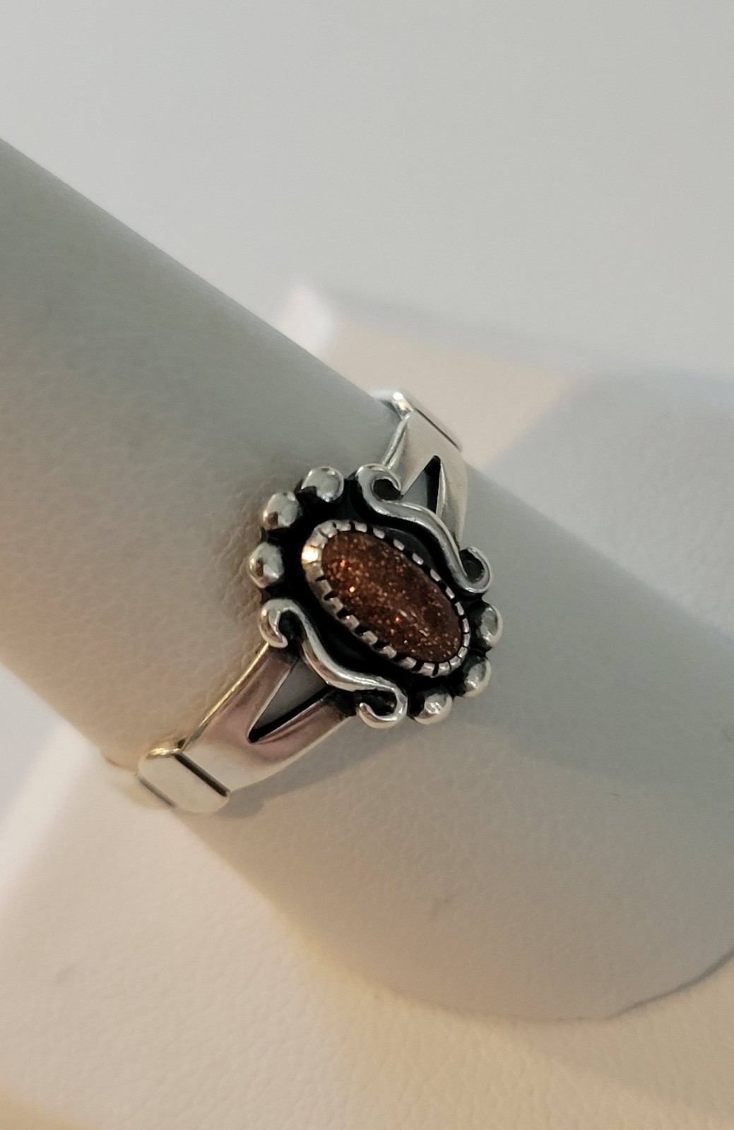 Vintage Sterling Silver Ring sz 10 Wheeler Mfg Southwestern Style Orange Sparkle