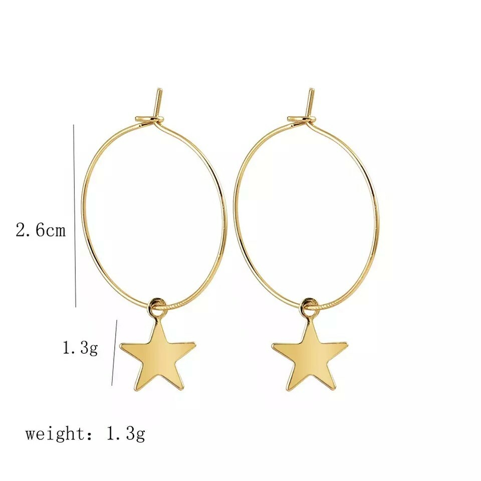 New Fashion Earrings Simple Gold Silver Color Circle Star Stud for Women Jewelry